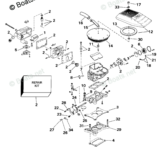 OMC Sterndrive 4.30L 262 CID V6 OEM Parts Diagram for CARBURETOR ...