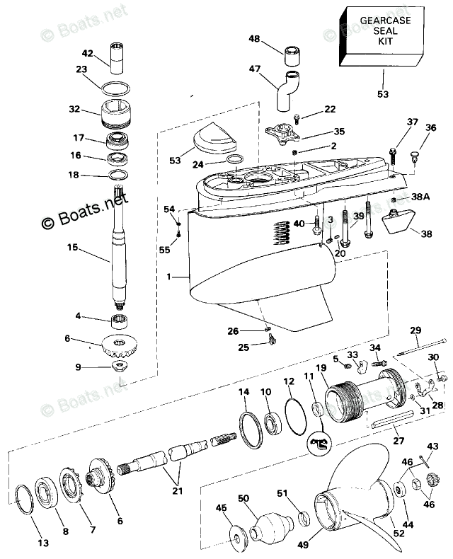 OMC Sterndrive 4.30L 262 CID V6 OEM Parts Diagram for Lower Gearcase ...