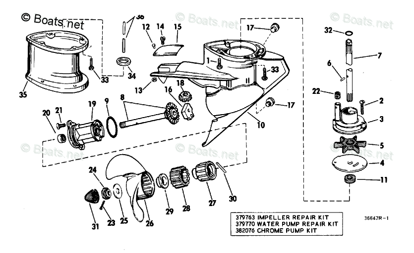 Evinrude Outboard 1969 OEM Parts Diagram for Gearcase Group-Weedless ...