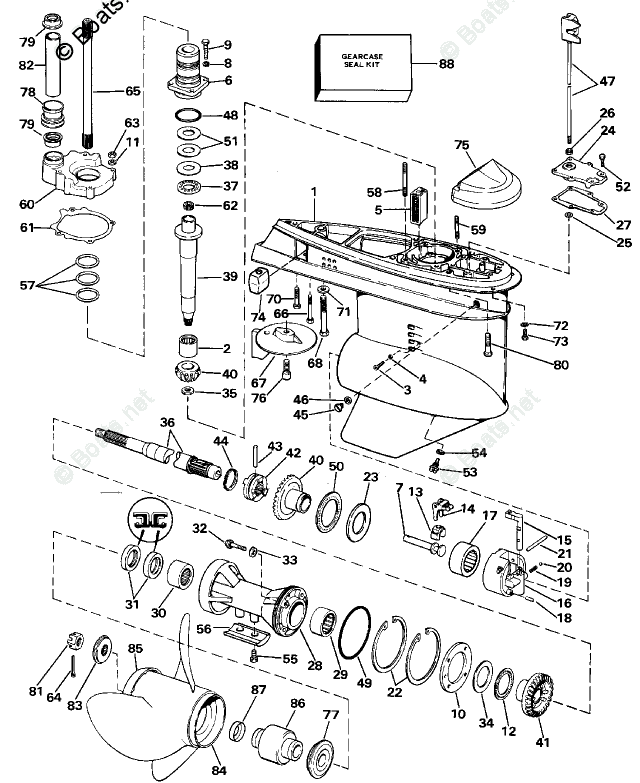 OMC Sterndrive 2.30L 140 CID Inline 4 OEM Parts Diagram for Lower ...