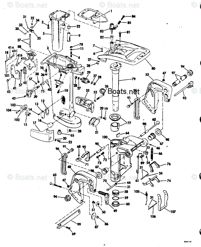 Johnson Outboard 25HP OEM Parts Diagram for Exhaust HousingElectric