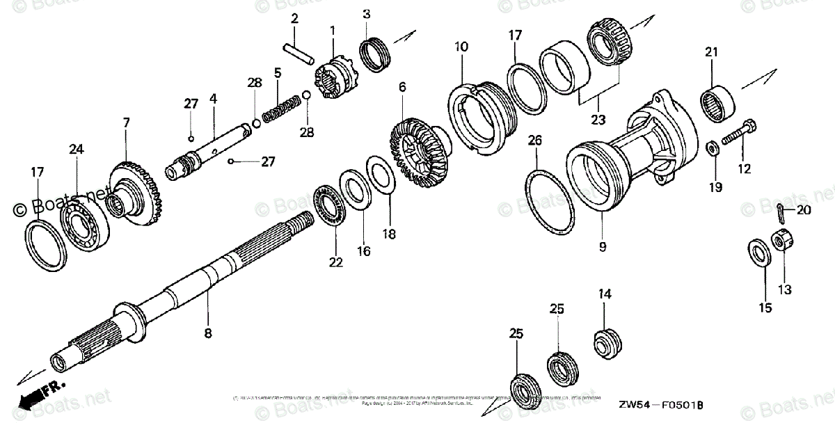 Honda Outboard 2001 OEM Parts Diagram for Propeller Shaft (2