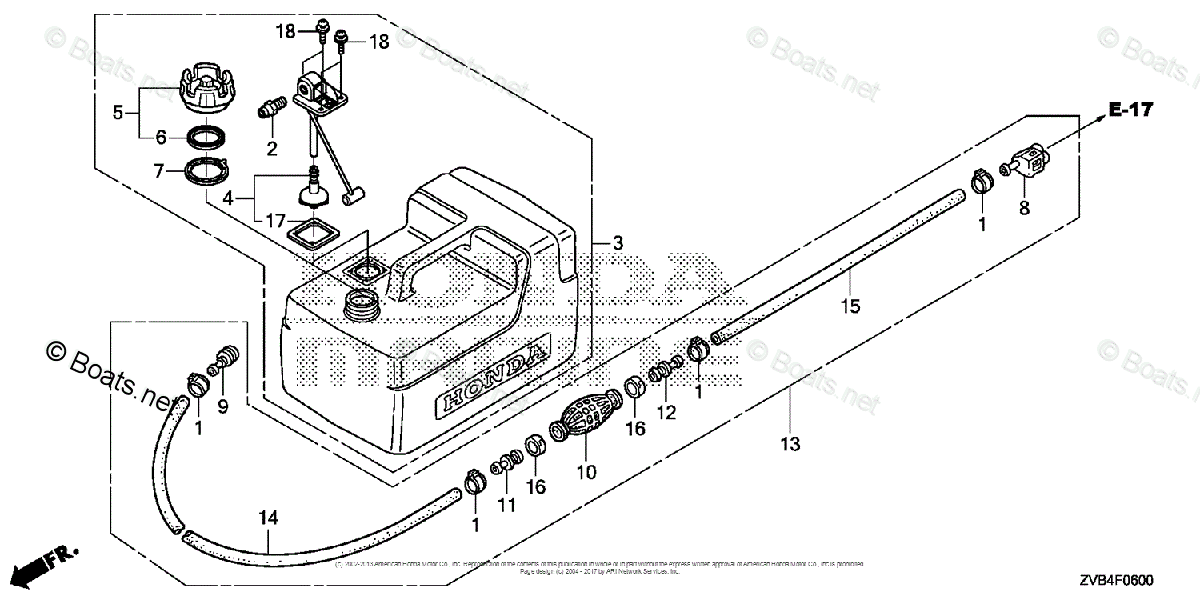 Honda Outboard 2007 And Later OEM Parts Diagram for FUEL TANK