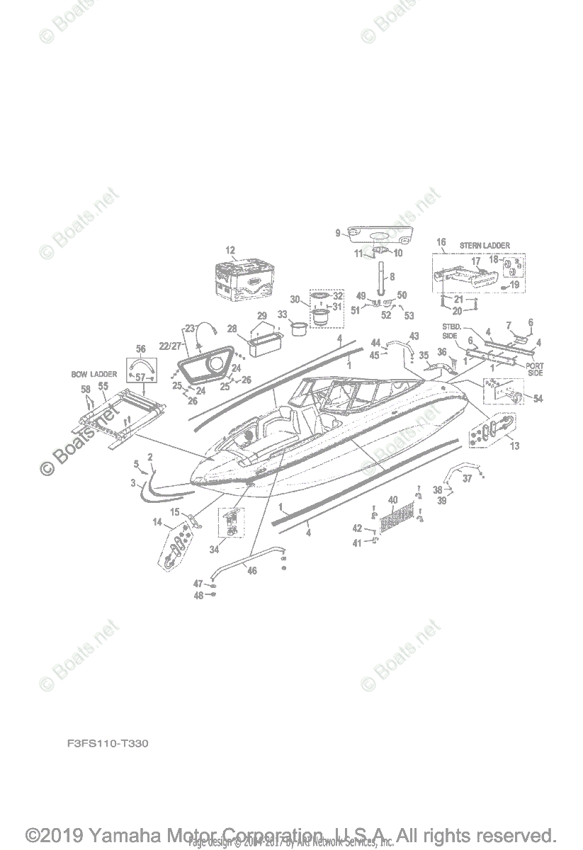 Yamaha Boats 2018 OEM Parts Diagram for Hull - Deck Fittings