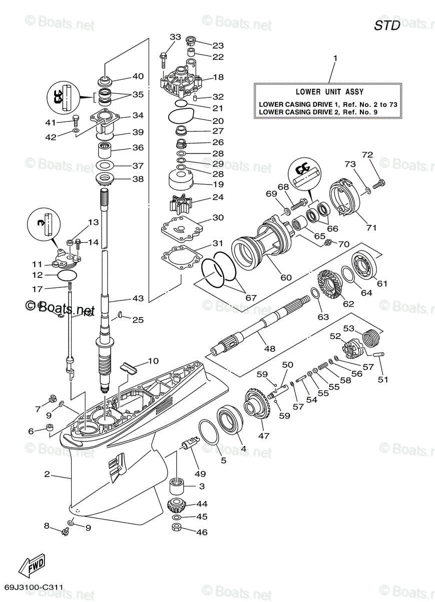 Yamaha Outboard 2005 OEM Parts Diagram for Lower Casing Drive 1 | Boats.net