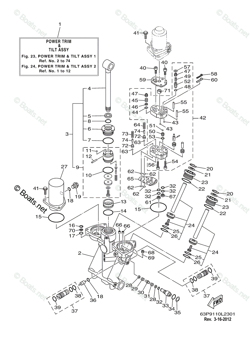 Yamaha Outboard 2011 OEM Parts Diagram for Power Trim Tilt Assy 1 ...