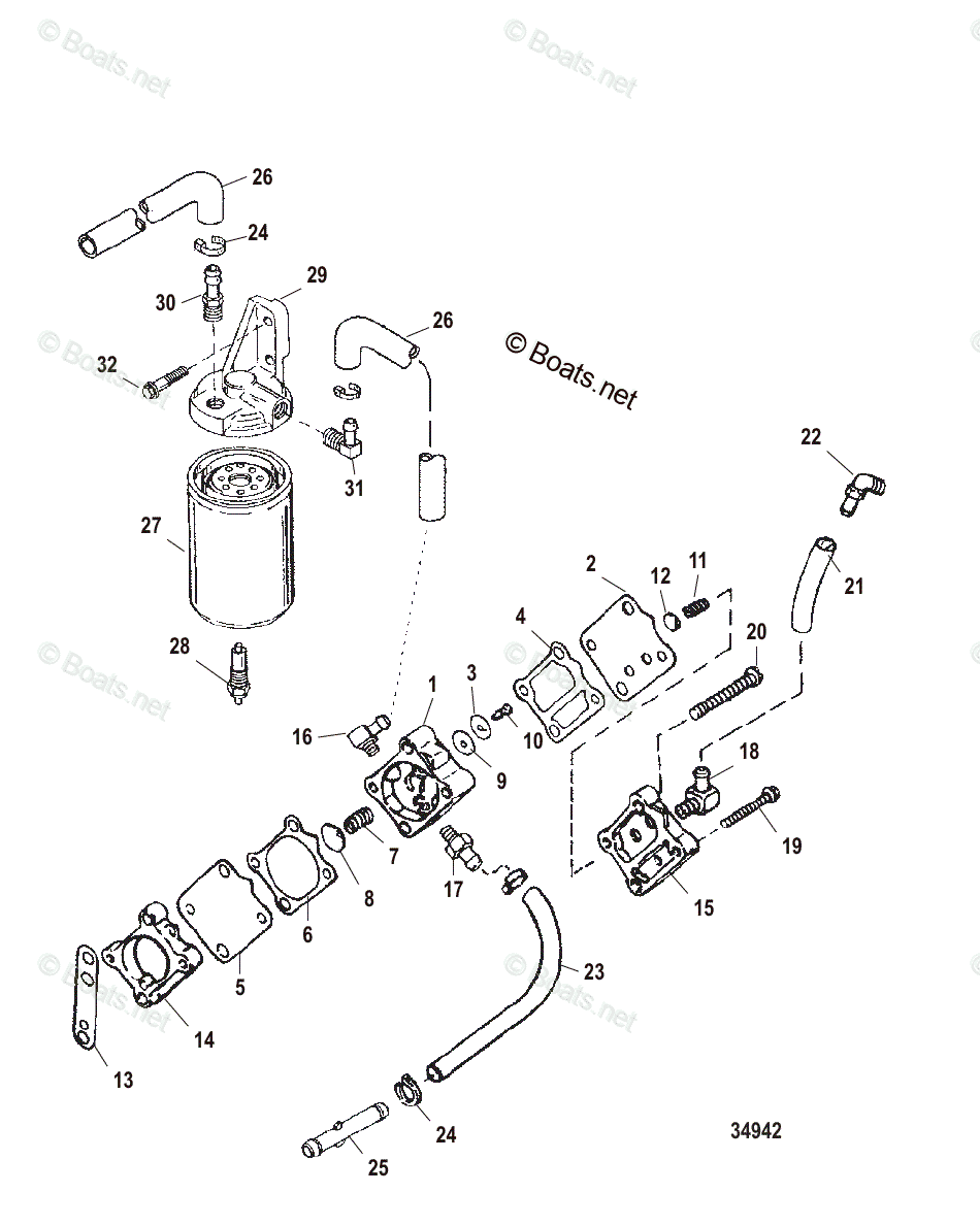 Mercury Outboard Hp Oem Parts Diagram For Fuel Pump And Fuel Filter