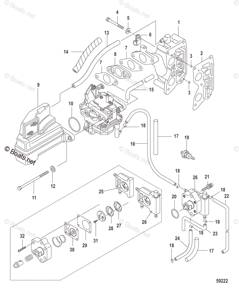 Mercury Outboard 9.9hp Oem Parts Diagram For Intake Manifold And Fuel 