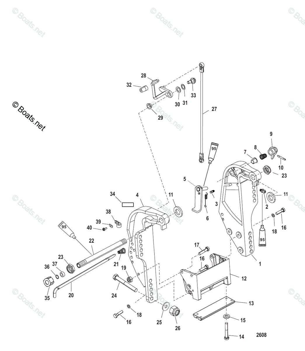 Mercury Outboard 60HP OEM Parts Diagram for Transom Bracket, Electric ...