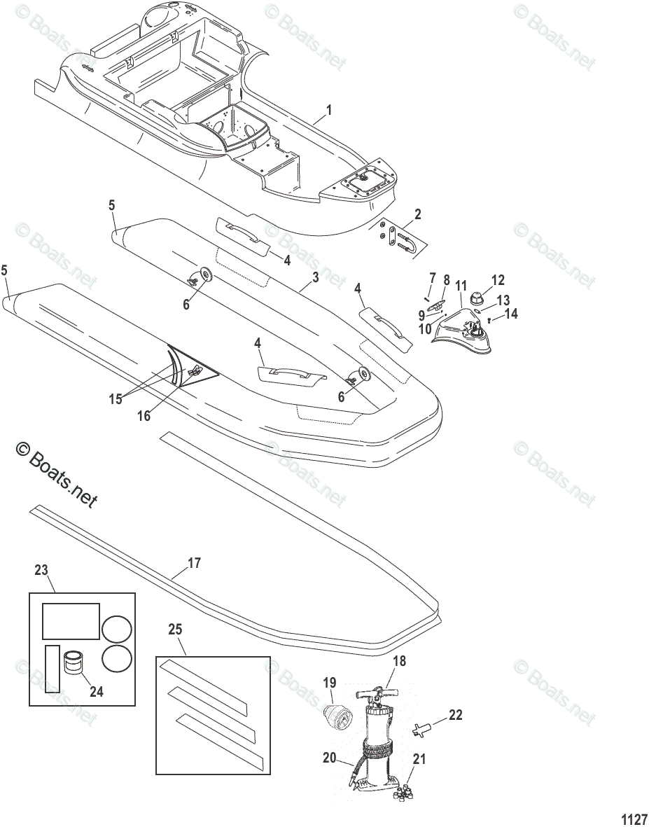 Mercury Inflatable Boats 2005 OEM Parts Diagram for Hull And Tube Components