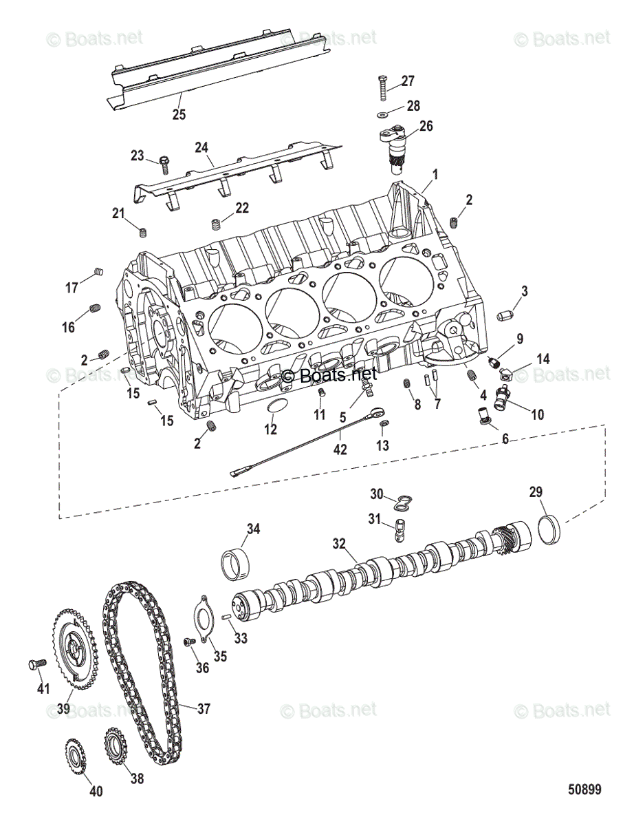 Mercruiser Inboard Gas Engines OEM Parts Diagram For CYLINDER BLOCK AND ...