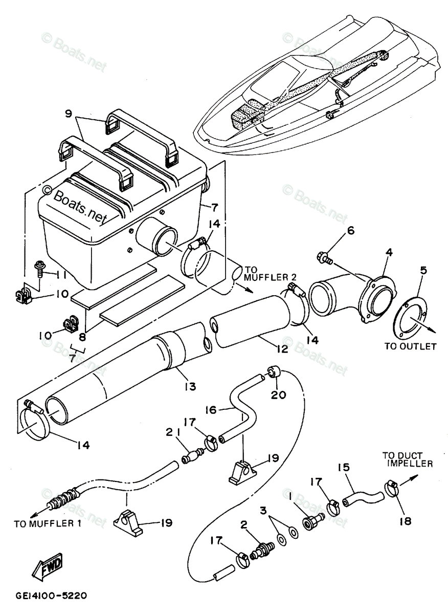 Yamaha Waverunner 1995 OEM Parts Diagram for Exhaust 2