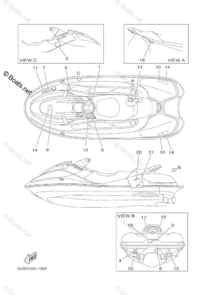 Yamaha Waverunner 2002 OEM Parts Diagram for Important Labels | Boats.net