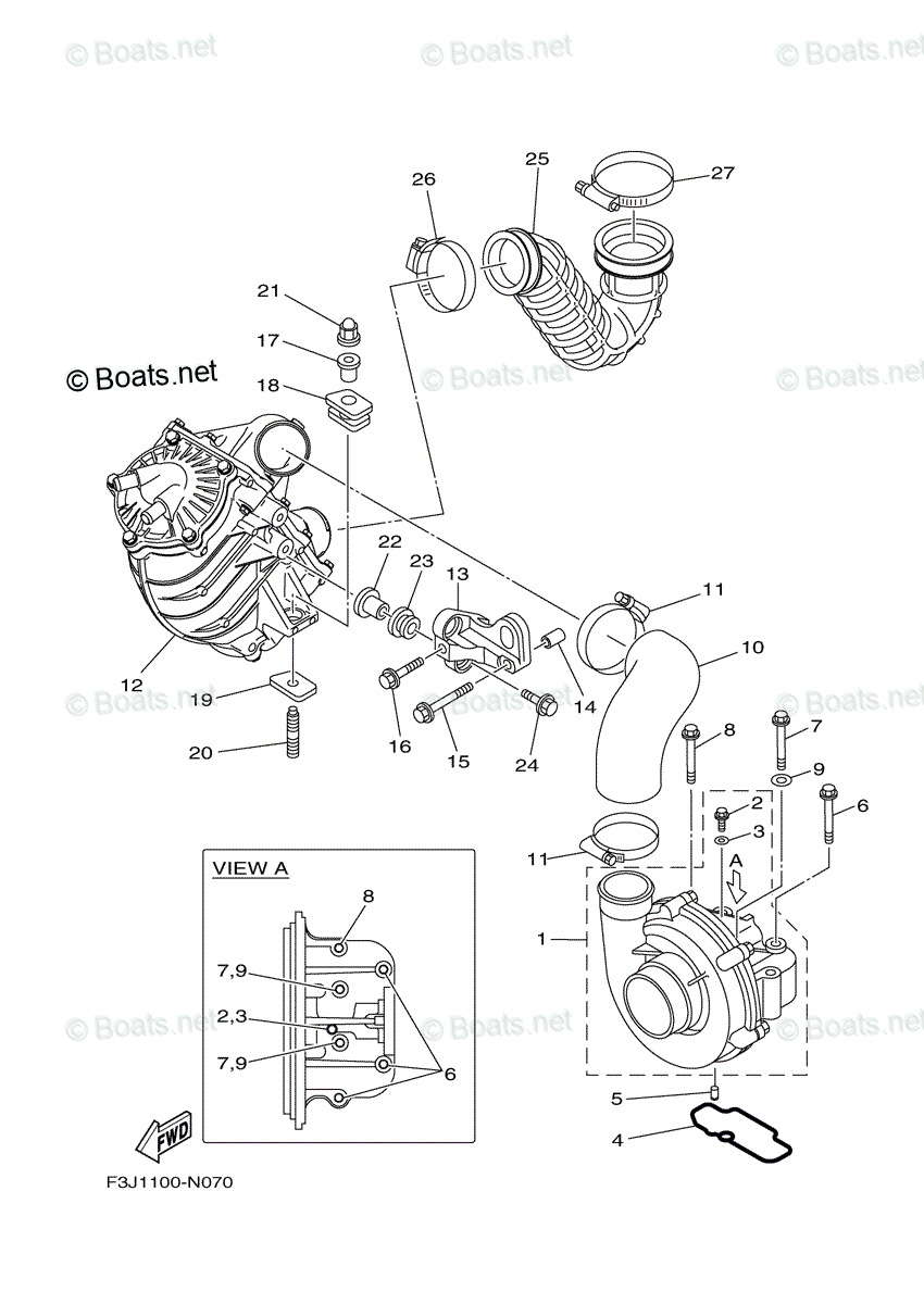YAMAHA FXCruiserSVHO'14 OEM section (INTAKE-2) parts Used (部品番号6ET-13670-01 AIR COOLER ASSY.) [X2304-40] FXCruiserSVHO '14 OEM AIR COOLER ASSY. Used (6ET-13670-01