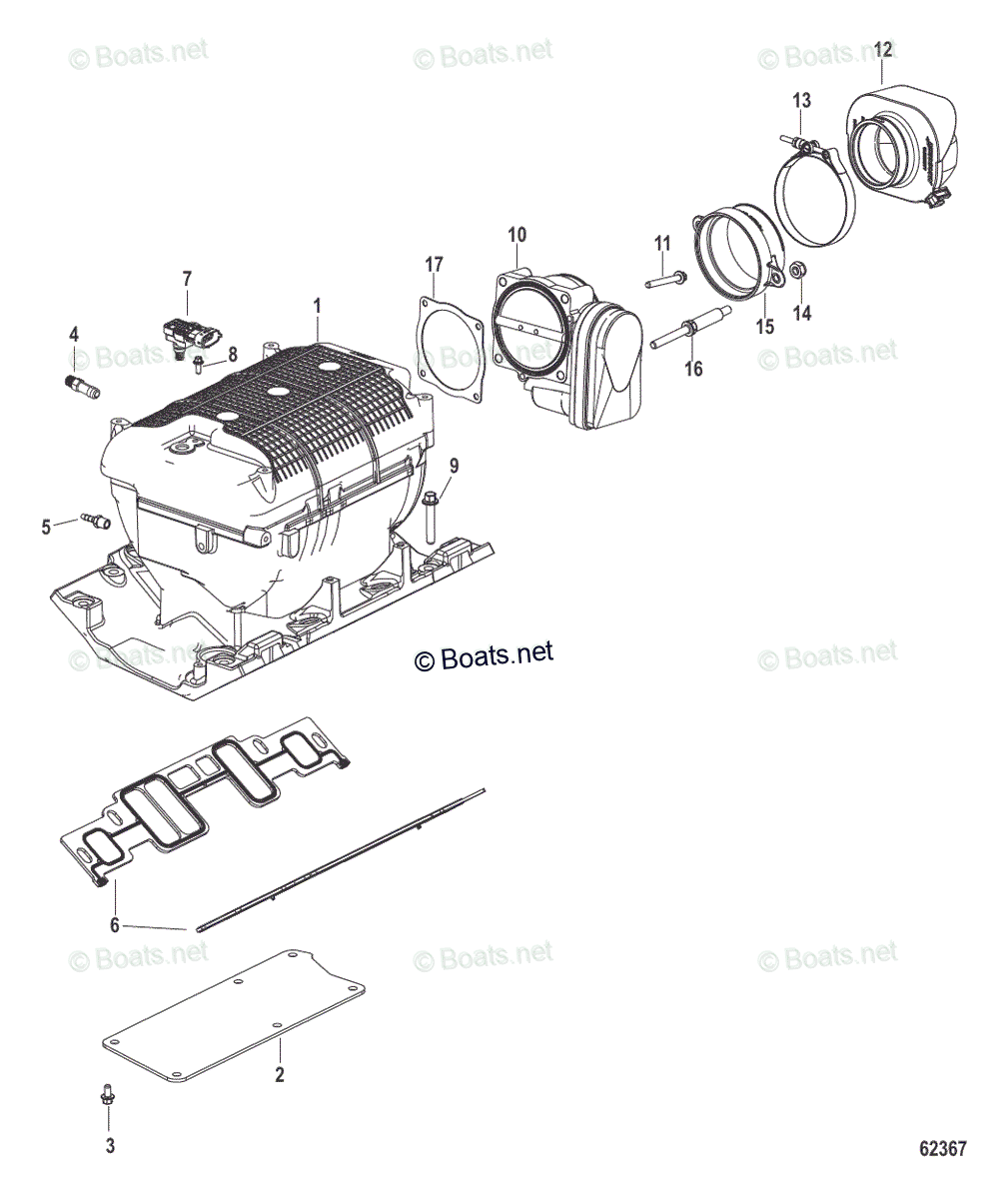 Mercruiser Sterndrive Gas Engines OEM Parts Diagram for INTAKE MANIFOLD
