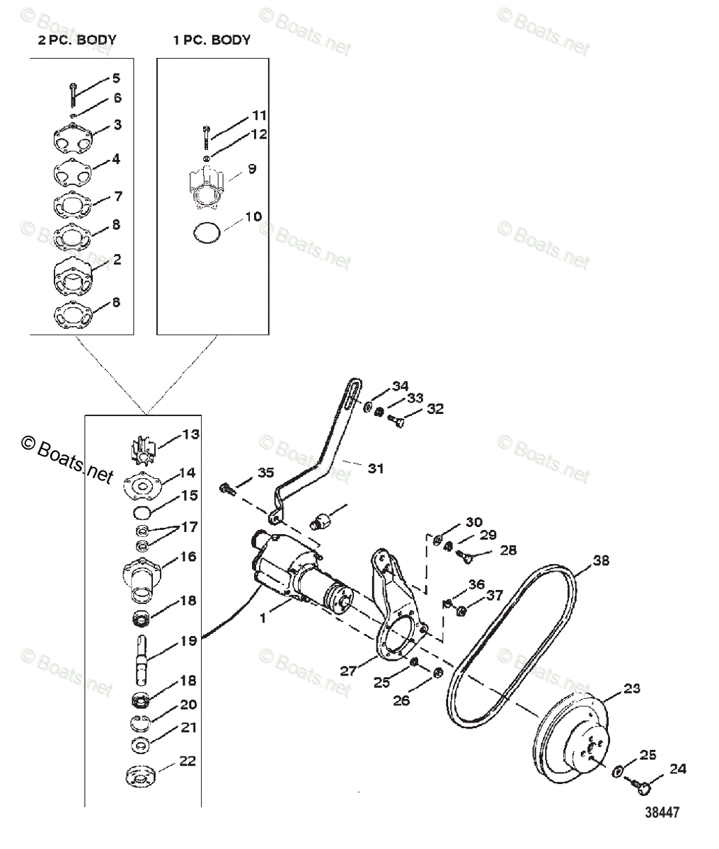 Mercruiser Sterndrive Gas Engines OEM Parts Diagram for SEA WATER PUMP ...