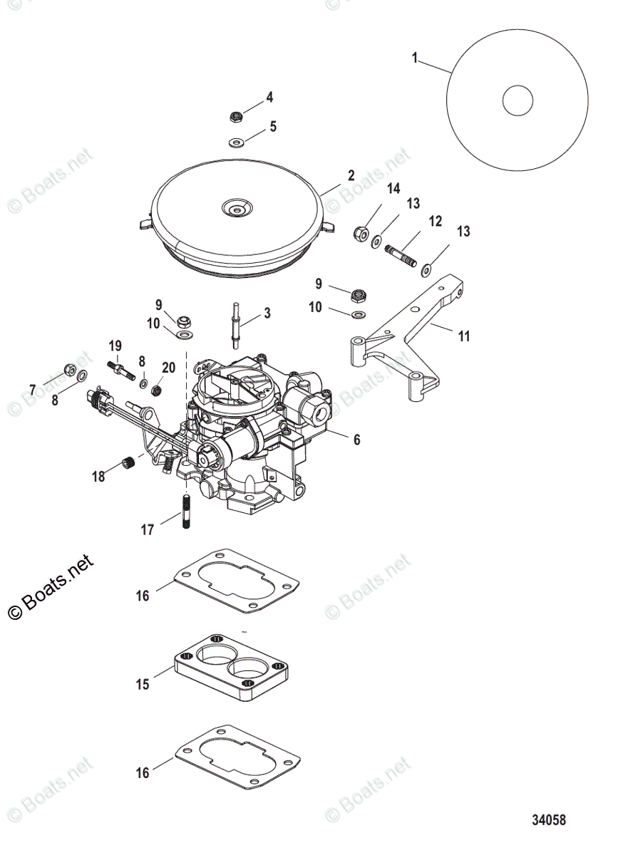 Mercruiser Sterndrive Gas Engines OEM Parts Diagram for Carburetor and ...