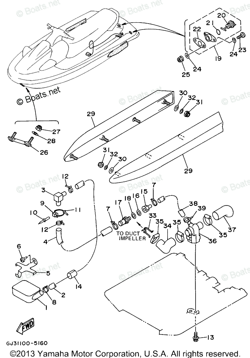 Yamaha Waverunner 1995 OEM Parts Diagram for Hull. Deck