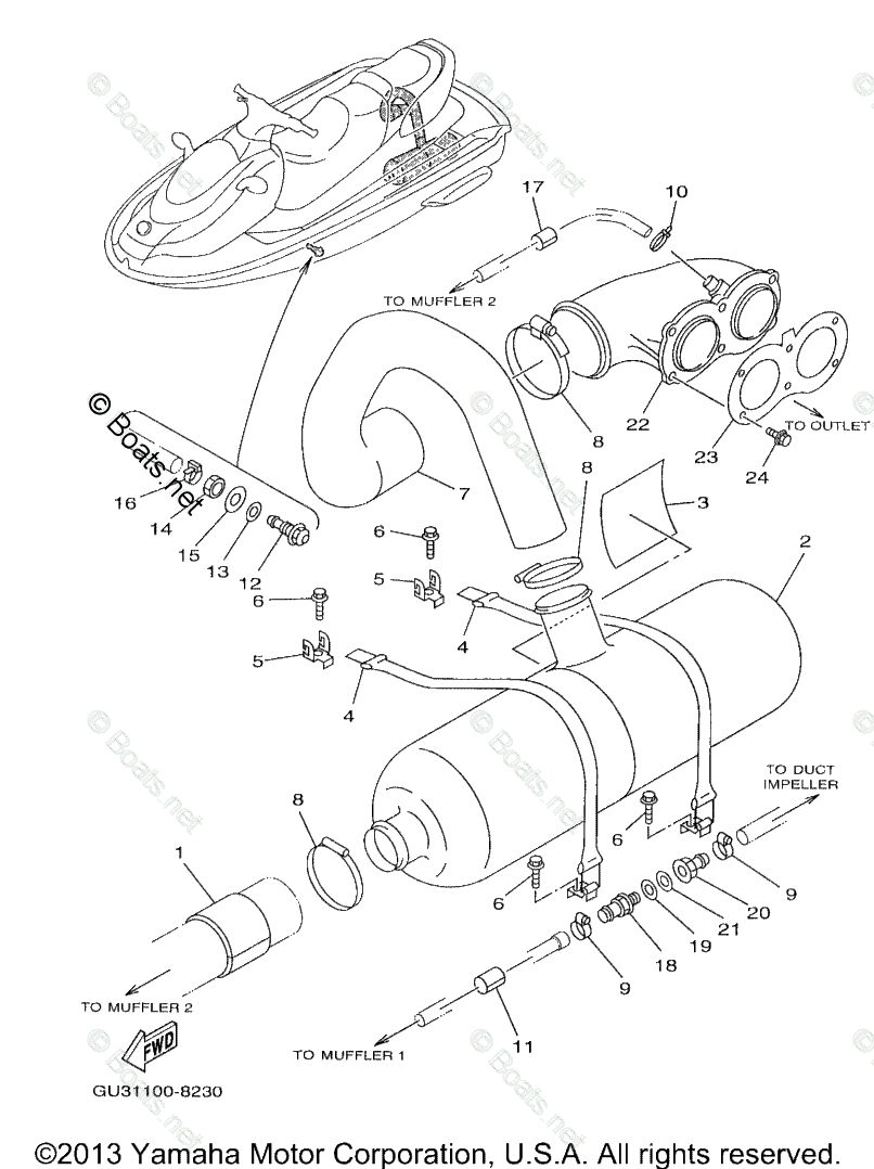 Yamaha Waverunner Parts 1998 Oem Parts Diagram For Exhaust 2 2119