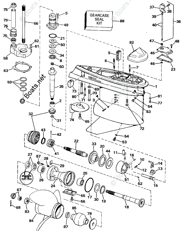 OMC Sterndrive 5.0L 305 CID V8 OEM Parts Diagram for Lower Gearcase ...