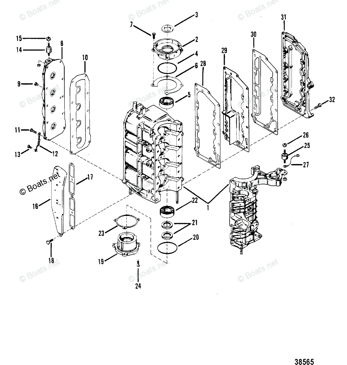 Mariner Outboard 1985 OEM Parts Diagram for End Caps and Exhaust Cover ...