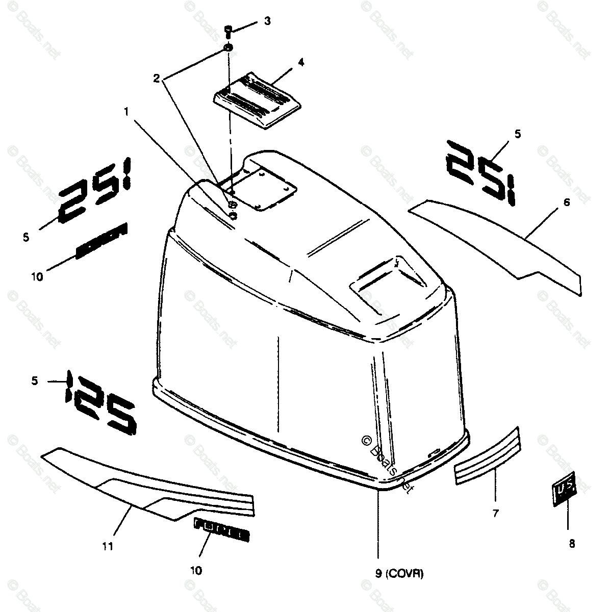 Force Outboard 1989 OEM Parts Diagram for ENGINE COVER (MAXUM MODELS ...