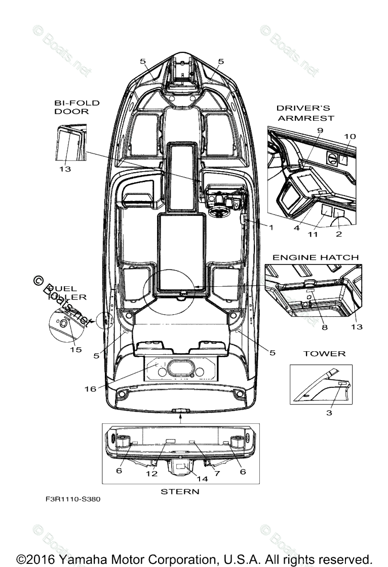 Yamaha Boats 2017 OEM Parts Diagram for Important Labels