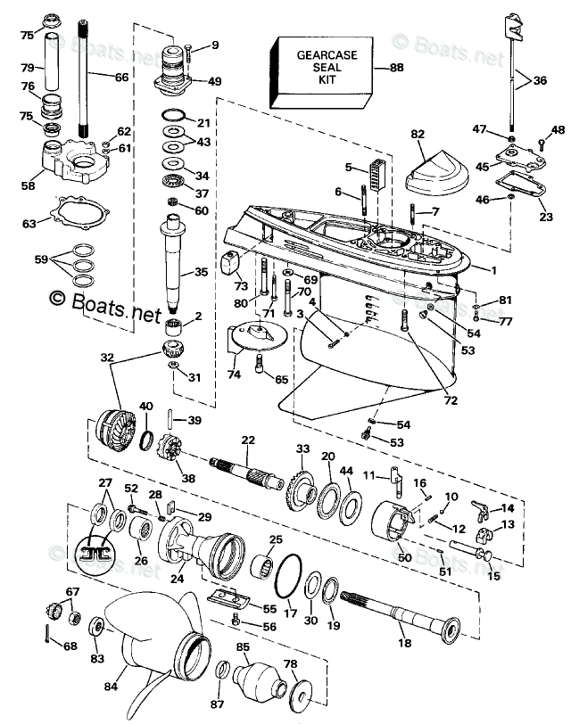 OMC Sterndrive 4.30L 262 CID V6 OEM Parts Diagram for Lower Gearcase ...