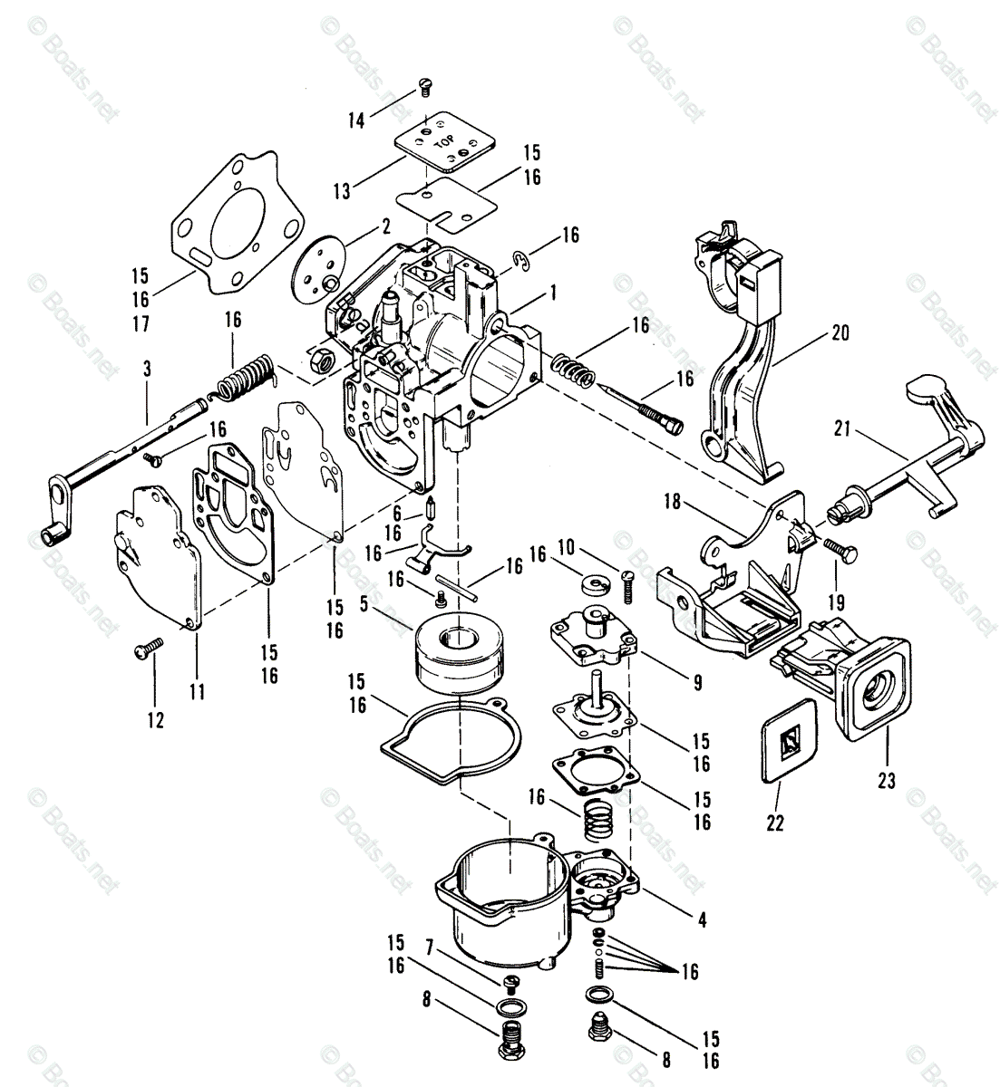 Mercury Outboard 25HP OEM Parts Diagram For Carburetor Assembly | Boats.net