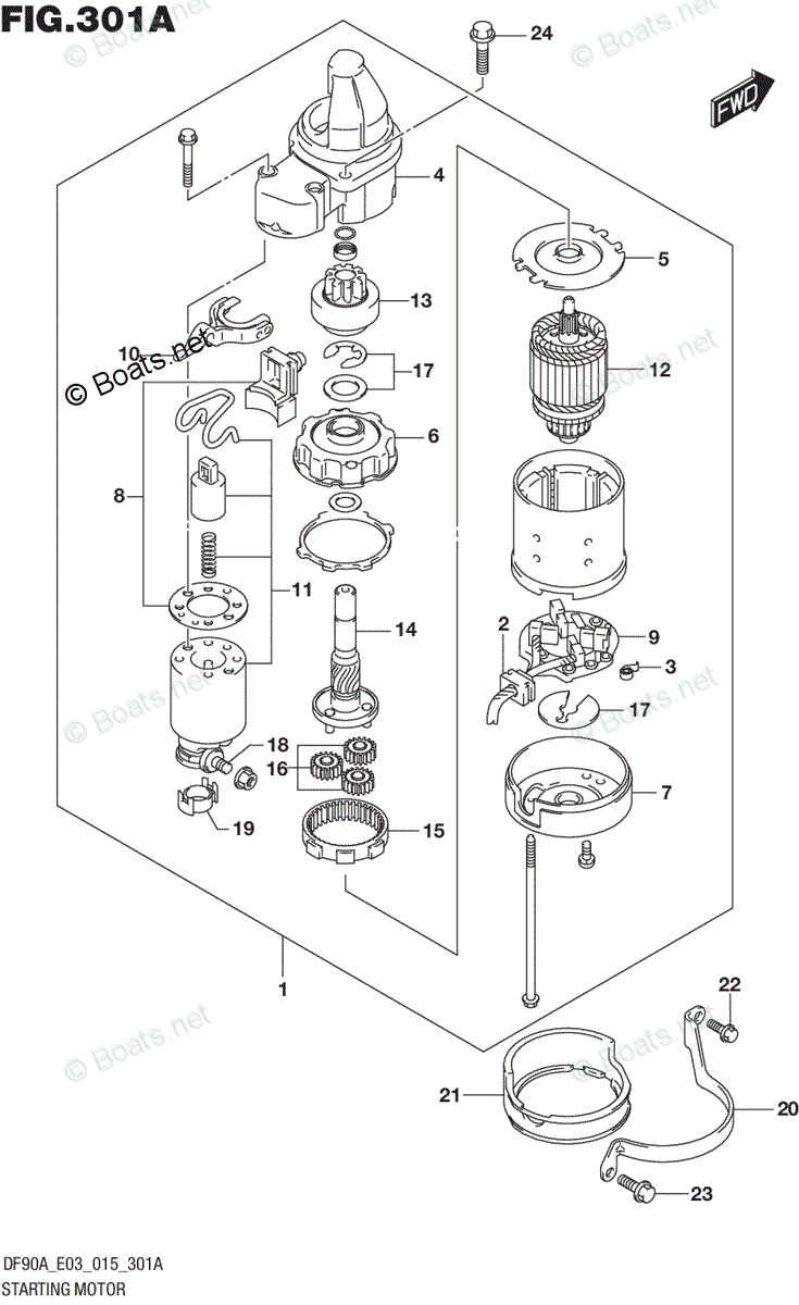 Suzuki Outboard Parts by Year 2015 OEM Parts Diagram for STARTING MOTOR