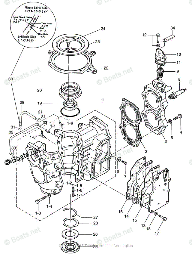 Tohatsu Outboard 2003 OEM Parts Diagram for Cylinder Crank Case 