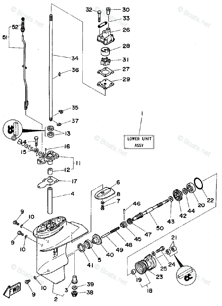 Yamaha Outboard Parts by HP 6HP OEM Parts Diagram for Lower Casing