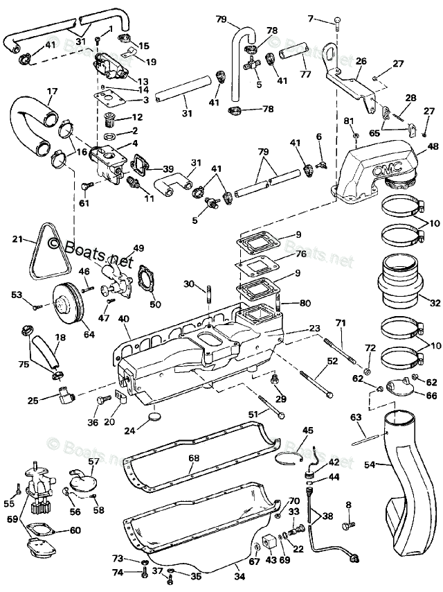 OMC Sterndrive 3.0L 181 CID Inline 4 OEM Parts Diagram for Cooling ...