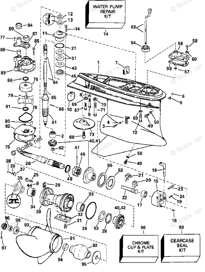 Evinrude Outboard 2002 OEM Parts Diagram for GEARCASE - FHL MODEL ...