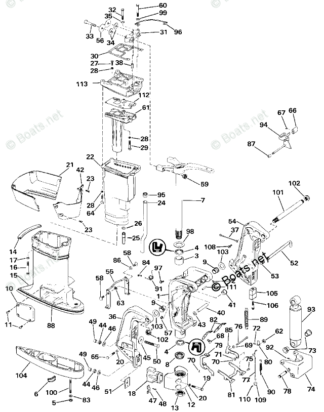 Johnson Outboard 65HP OEM Parts Diagram for Midsection | Boats.net