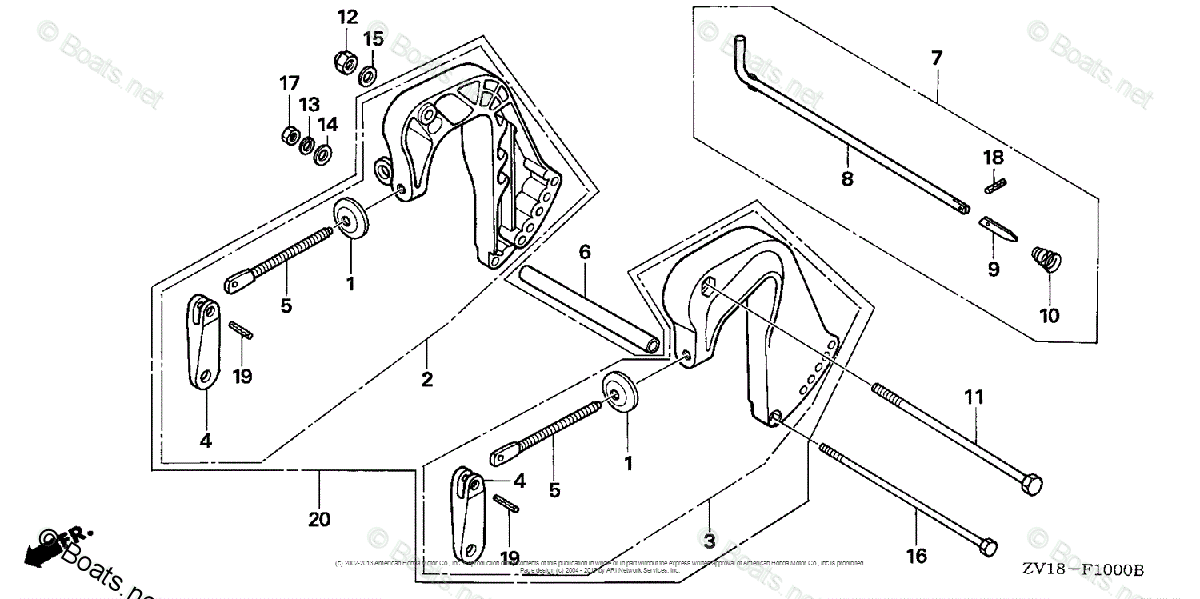 Honda Outboard 2005 OEM Parts Diagram for Stern Bracket | Boats.net