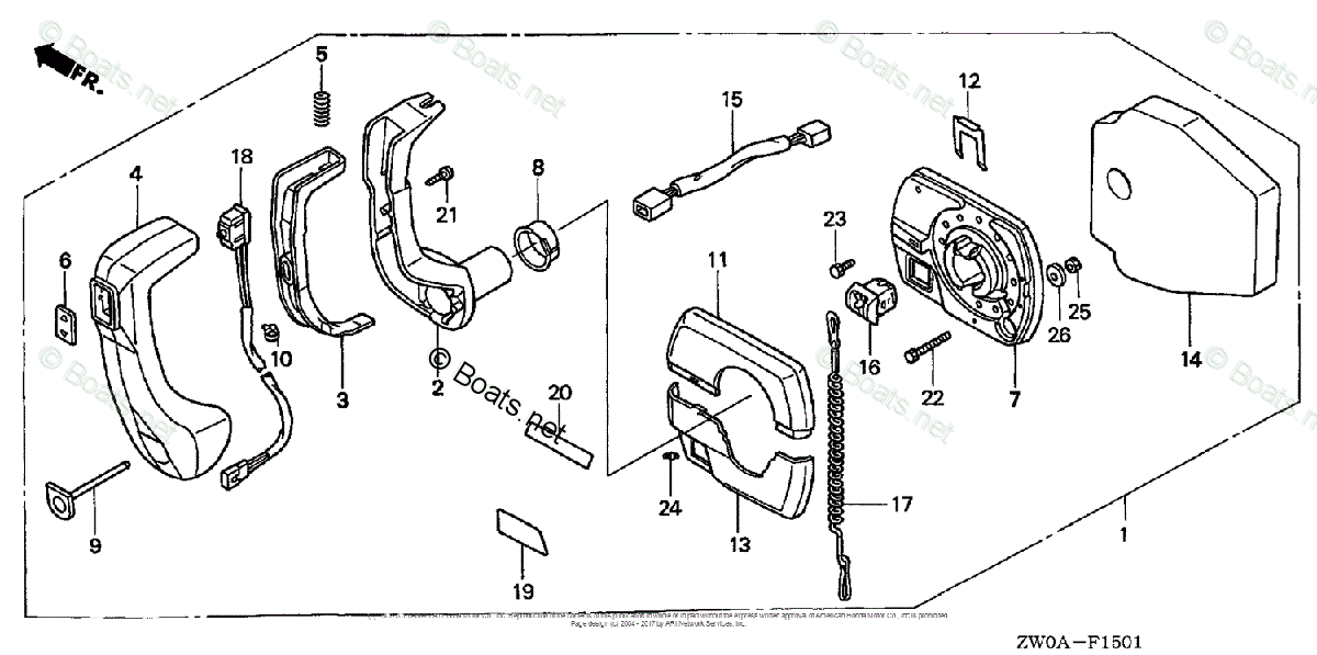 Honda Outboard 2005 OEM Parts Diagram for Remote Control (Panel Mount