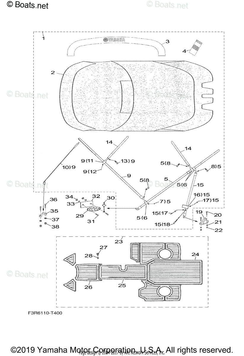 Yamaha Boats 2018 OEM Parts Diagram for Bimini Top Carpet