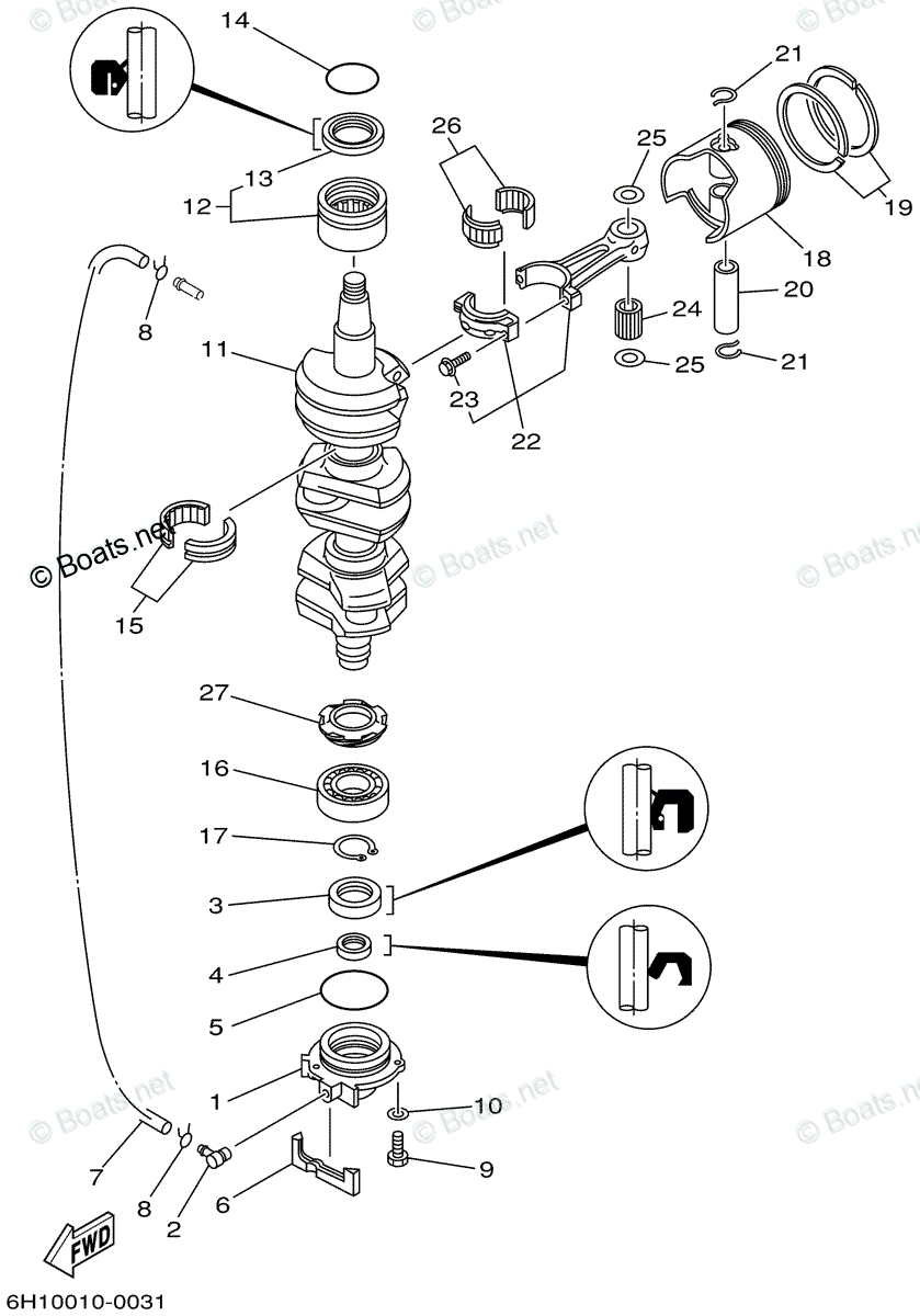 Yamaha Outboard 2002 OEM Parts Diagram for Crankshaft Piston | Boats.net