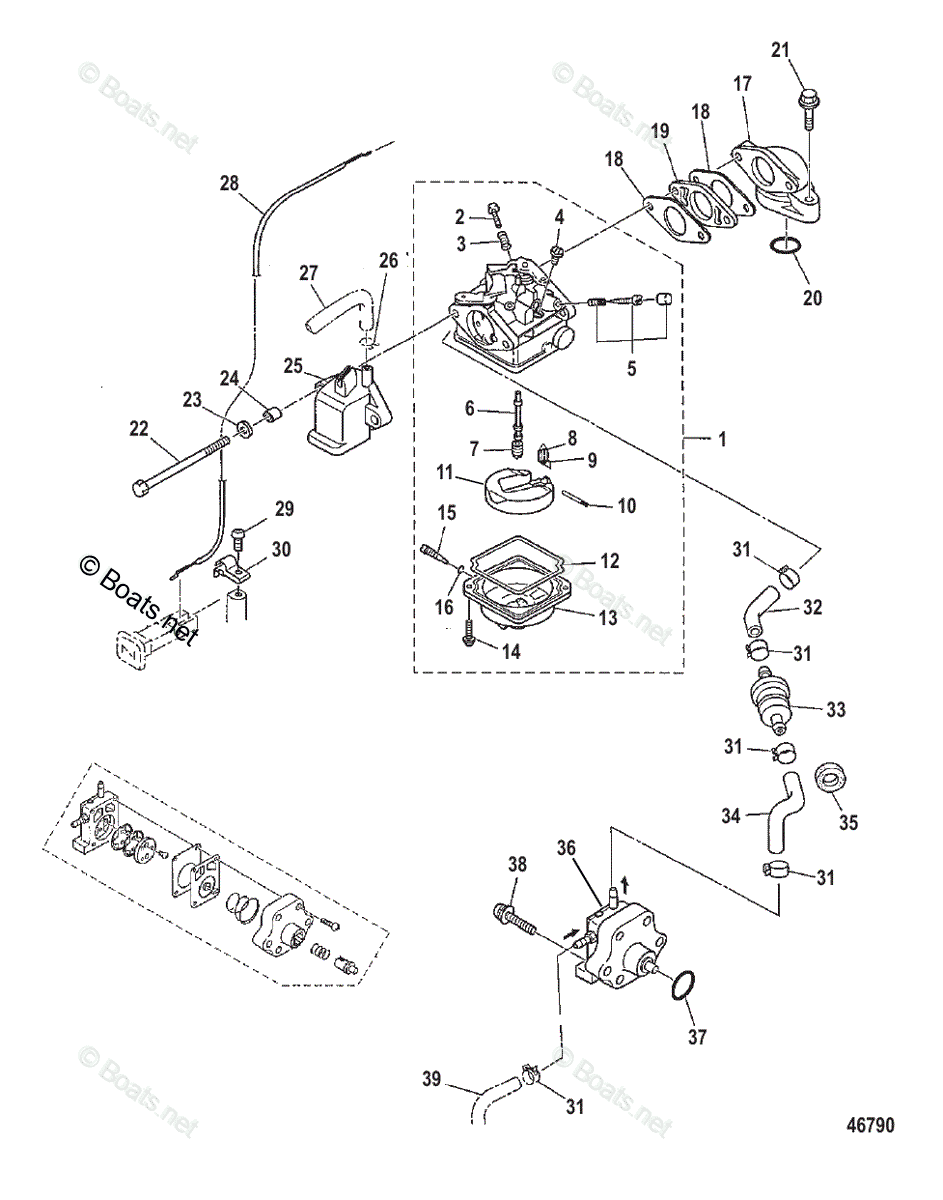 Mercury Outboard 6HP OEM Parts Diagram for Carburetor and Fuel System ...