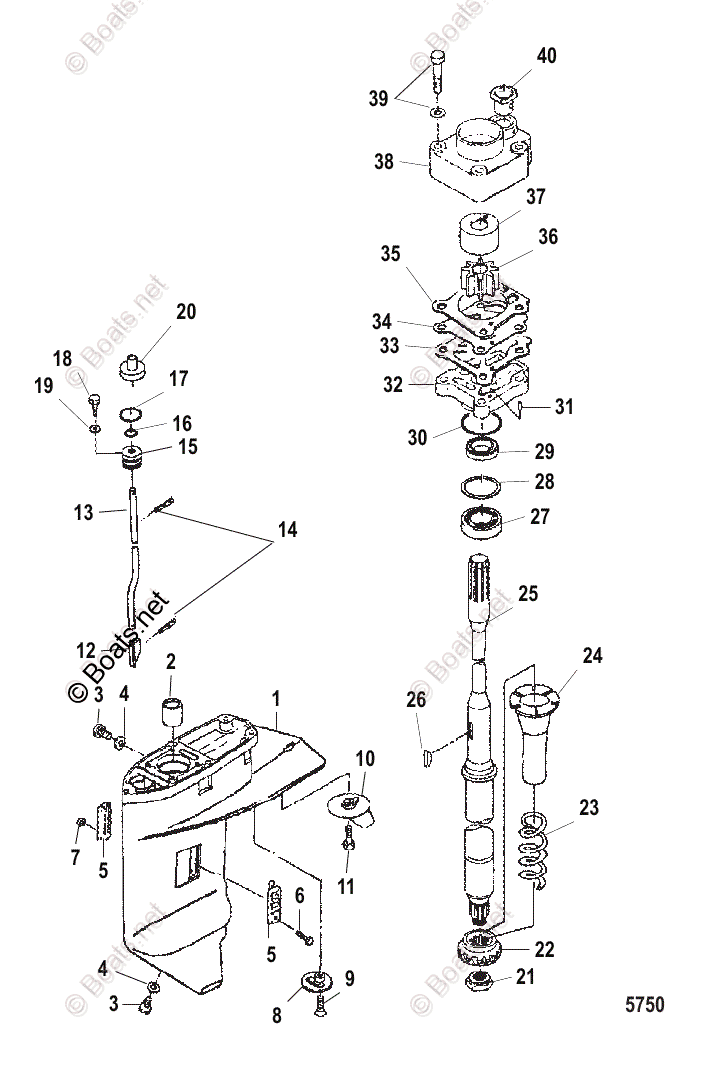 Mercury Outboard 25HP OEM Parts Diagram For Gear Housing (Driveshaft ...