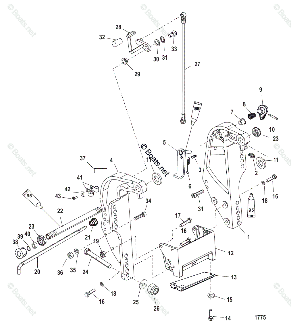 Mercury Outboard 40HP OEM Parts Diagram for Transom Bracket | Boats.net