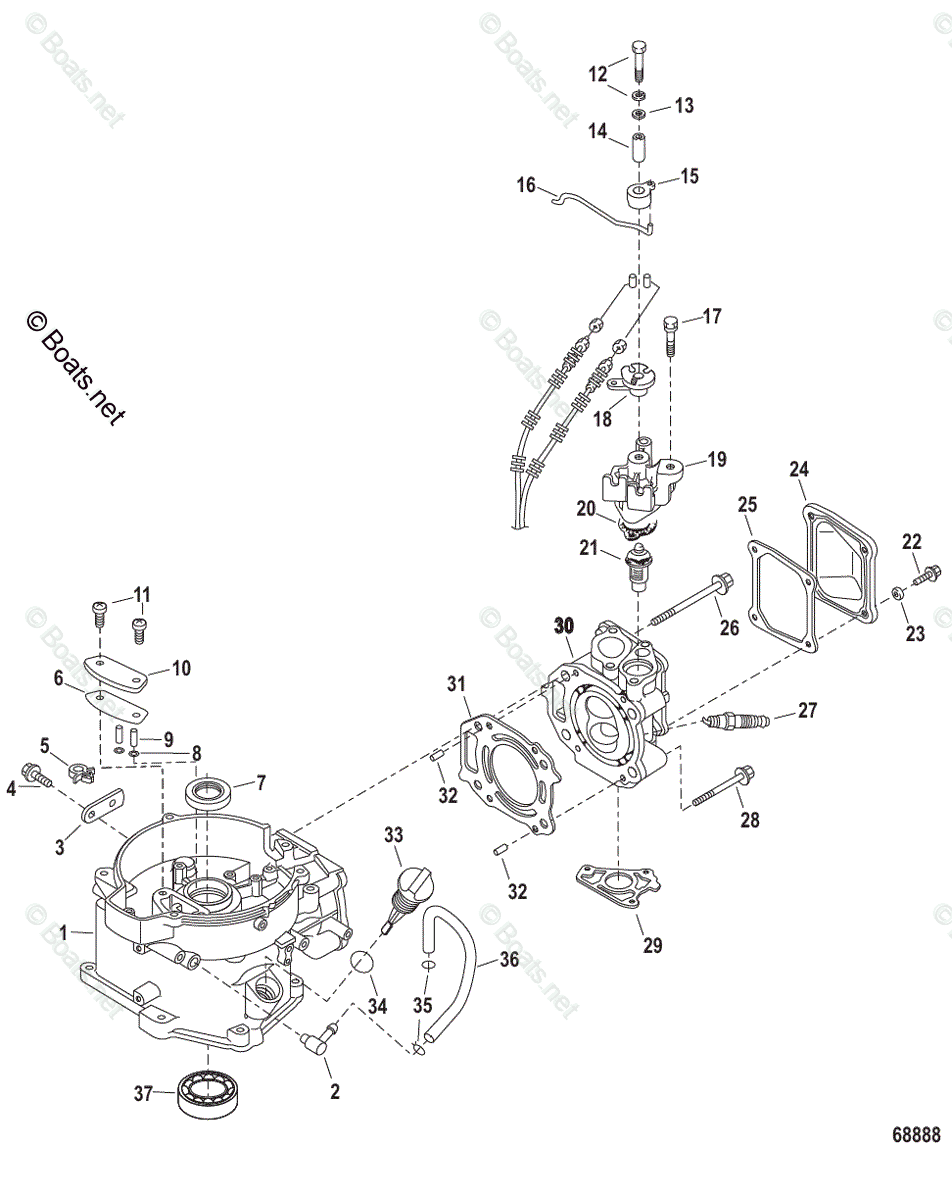 Mercury Outboard 5HP OEM Parts Diagram for Cylinder Head/Block | Boats.net