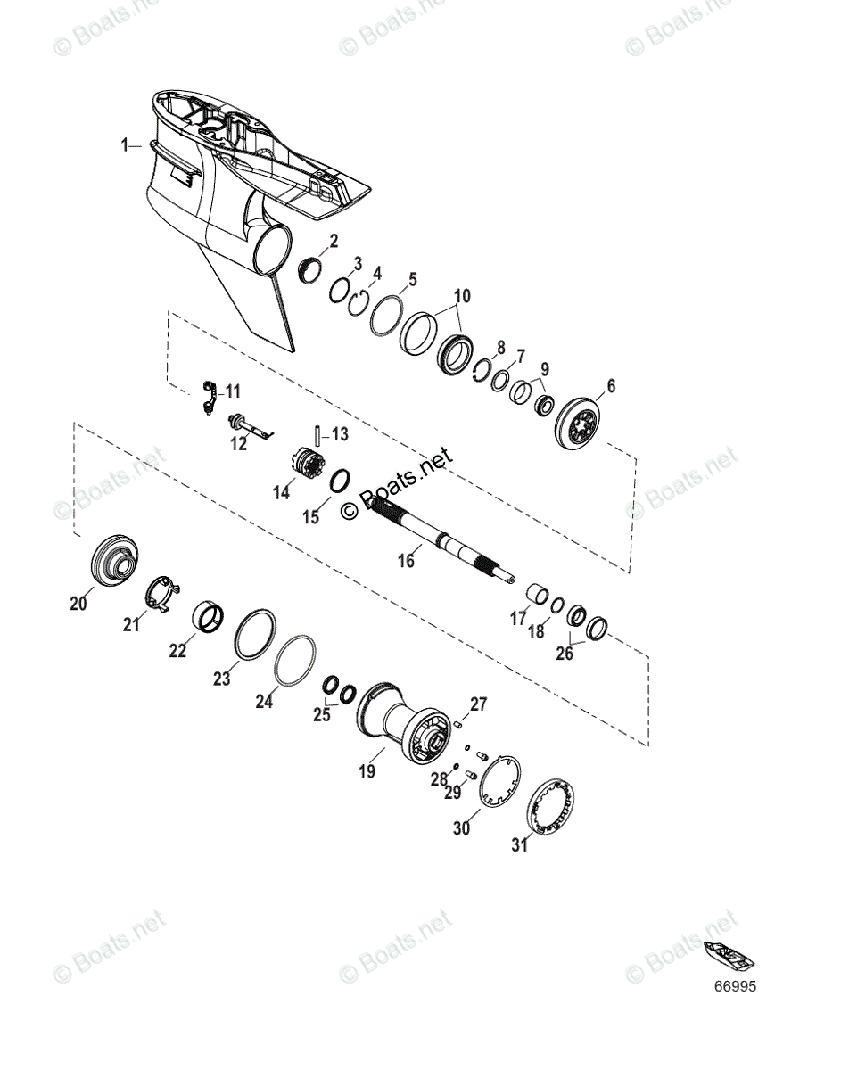 Mercury Outboard 300HP OEM Parts Diagram for Gear Housing Prop Shaft