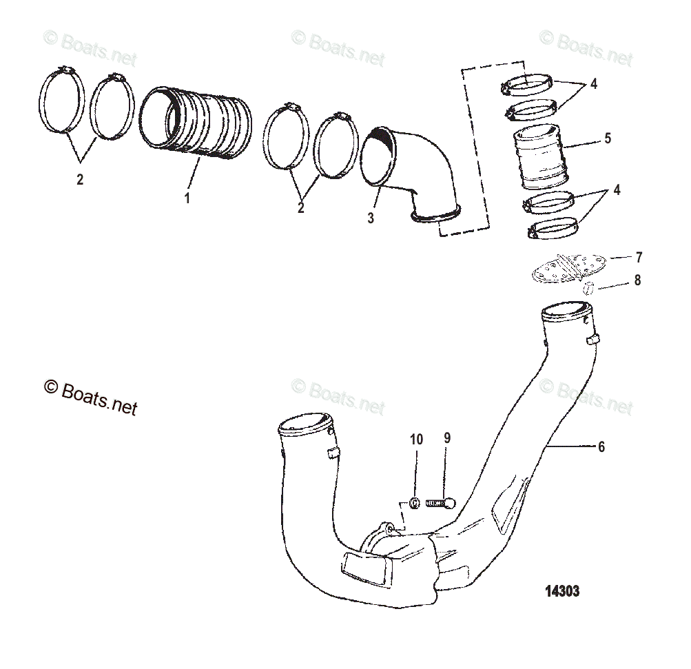Mercruiser Sterndrive Gas Engines OEM Parts Diagram for Exhaust Sytem