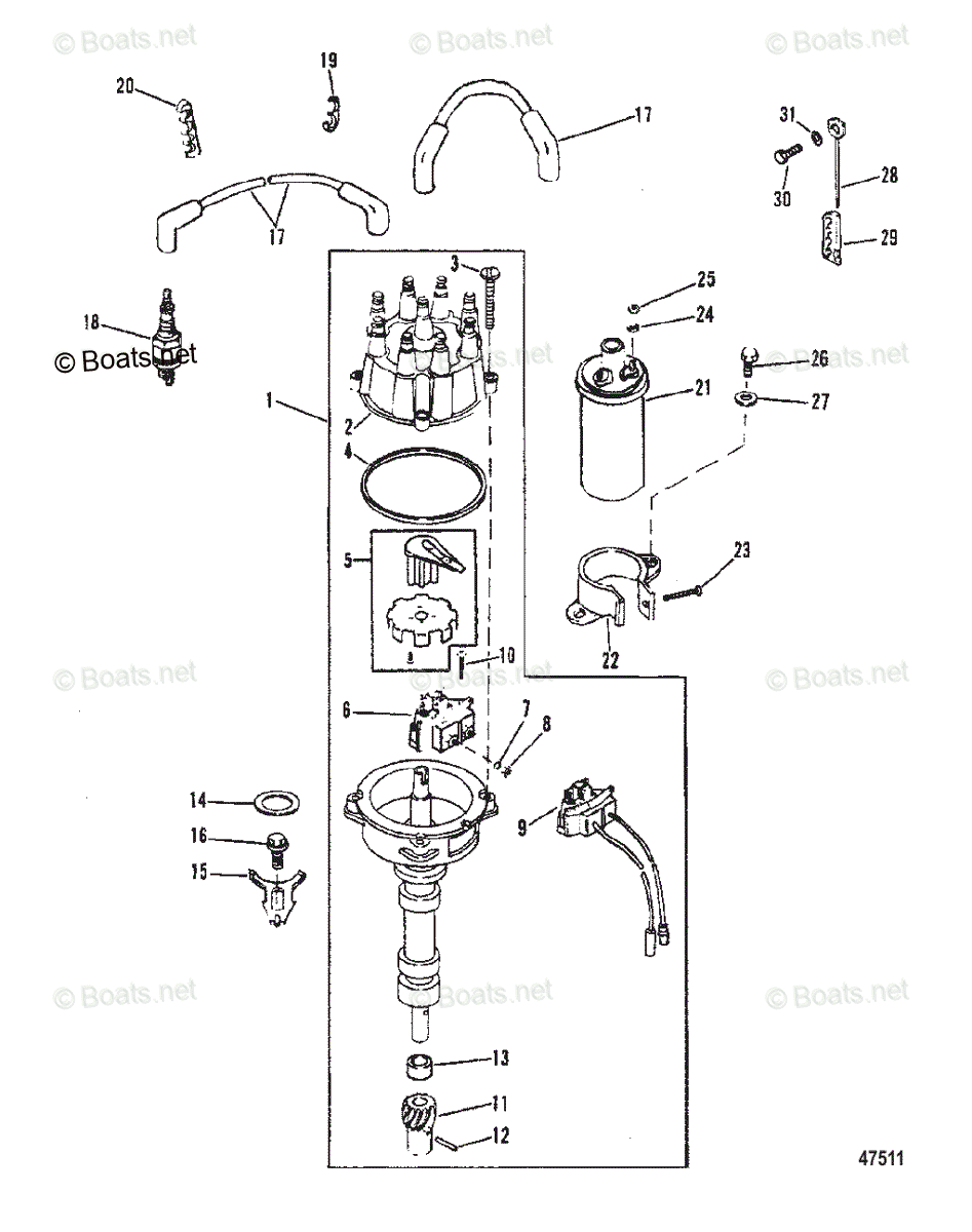 Mercruiser Sterndrive Gas Engines OEM Parts Diagram for DISTRIBUTOR AND ...