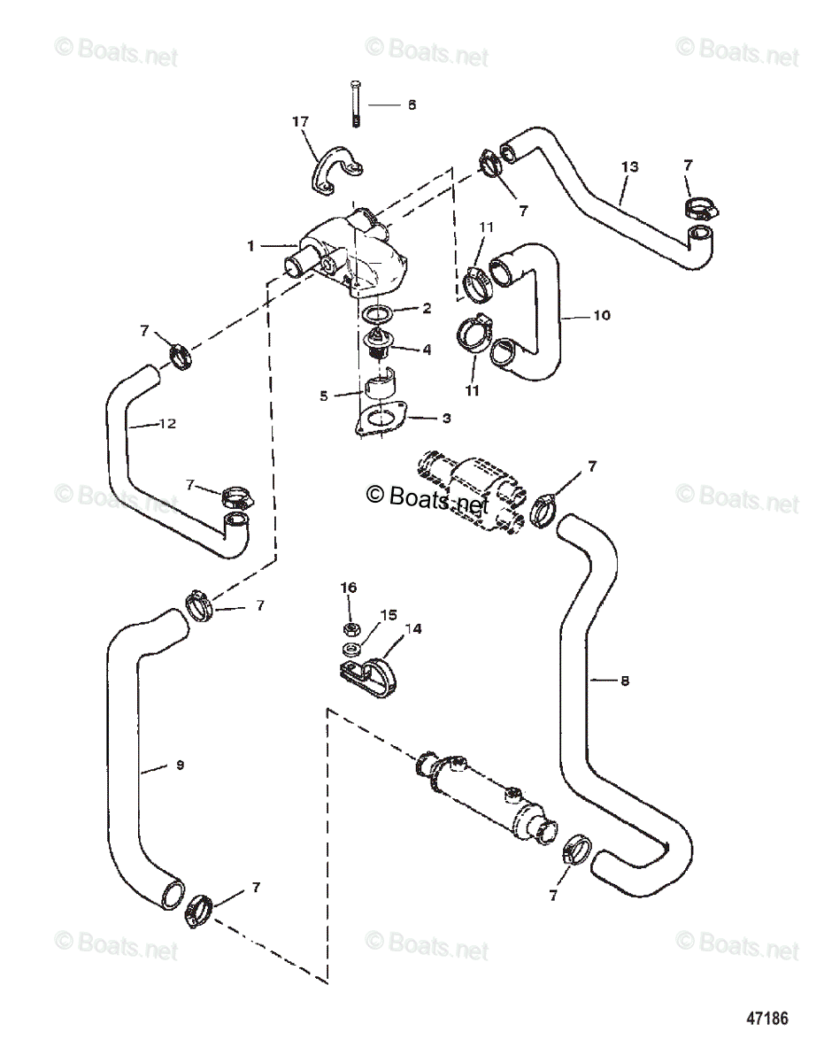 Mercruiser Inboard Gas Engines OEM Parts Diagram for THERMOSTAT HOUSING