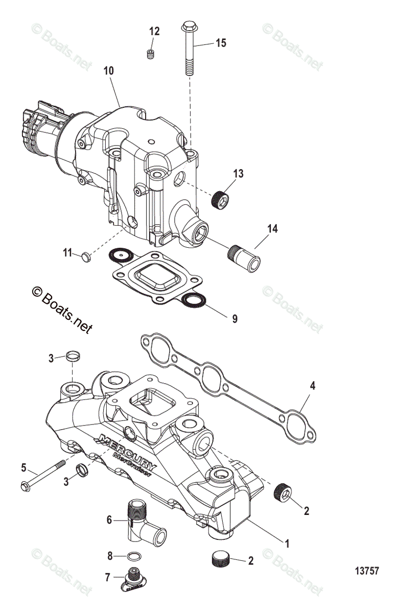 Mercruiser Sterndrive Gas Engines OEM Parts Diagram for Exhaust ...