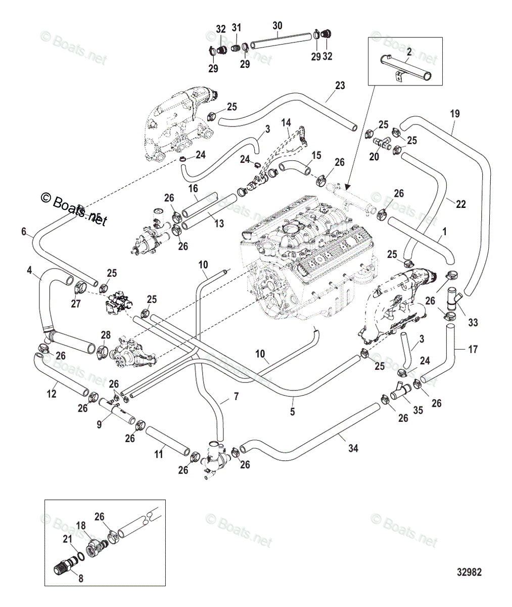 Mercruiser Inboard Gas Engines OEM Parts Diagram For Standard Cooling ...