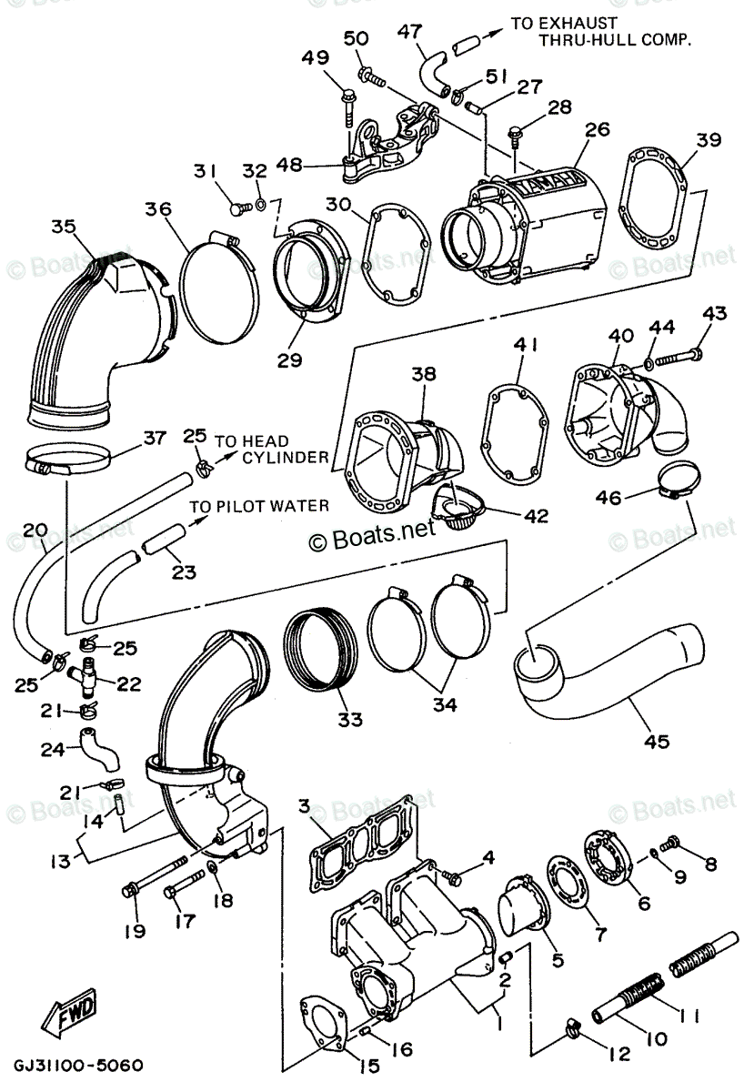 Yamaha Waverunner 1995 OEM Parts Diagram For Exhaust 1 | Boats.net